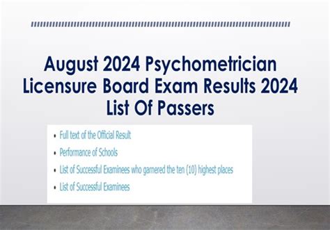 psychometrician results|BLEPP RESULTS: August 2024 Psychometrician board exam list .